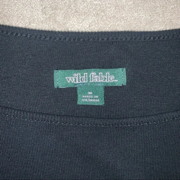 Wild Fable Black Long Sleeve Crop Top Lettuce Hem Medium - Picture 2 of 6